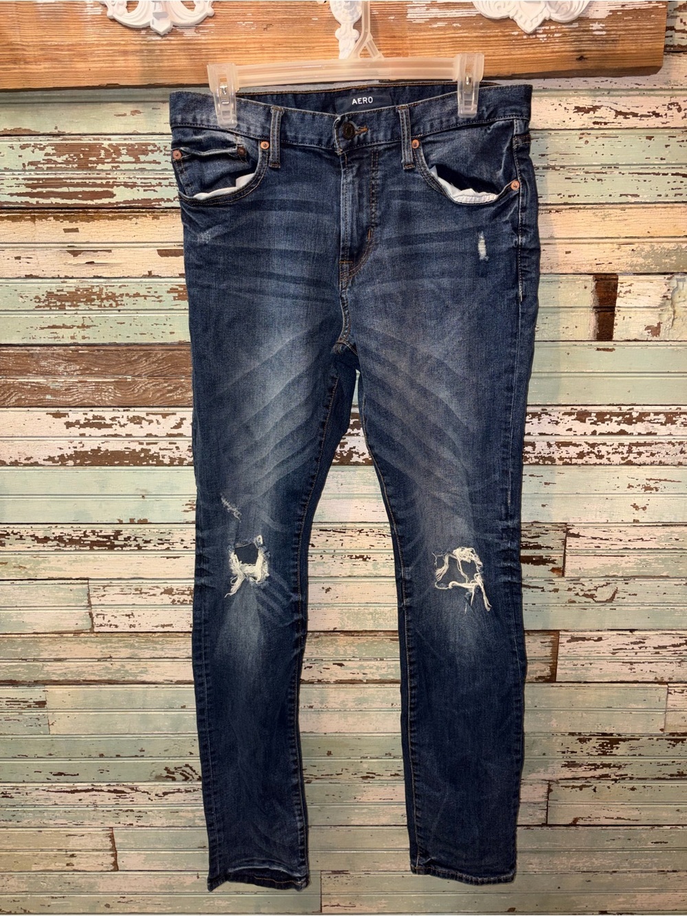Aero Men's Skinny Distressed Jeans in Dark Indigo